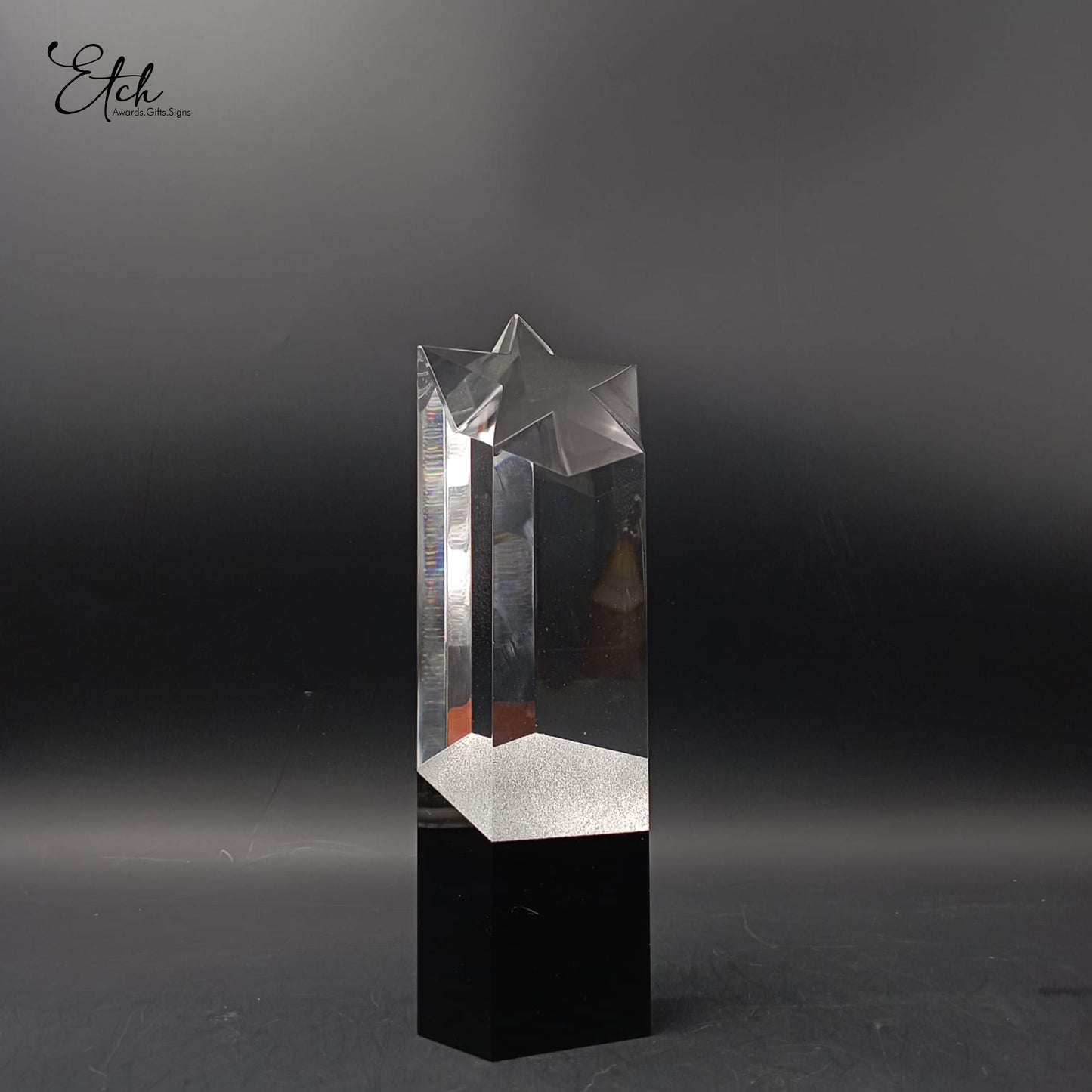 Glitter Star Crystal Trophy Award with Black Base