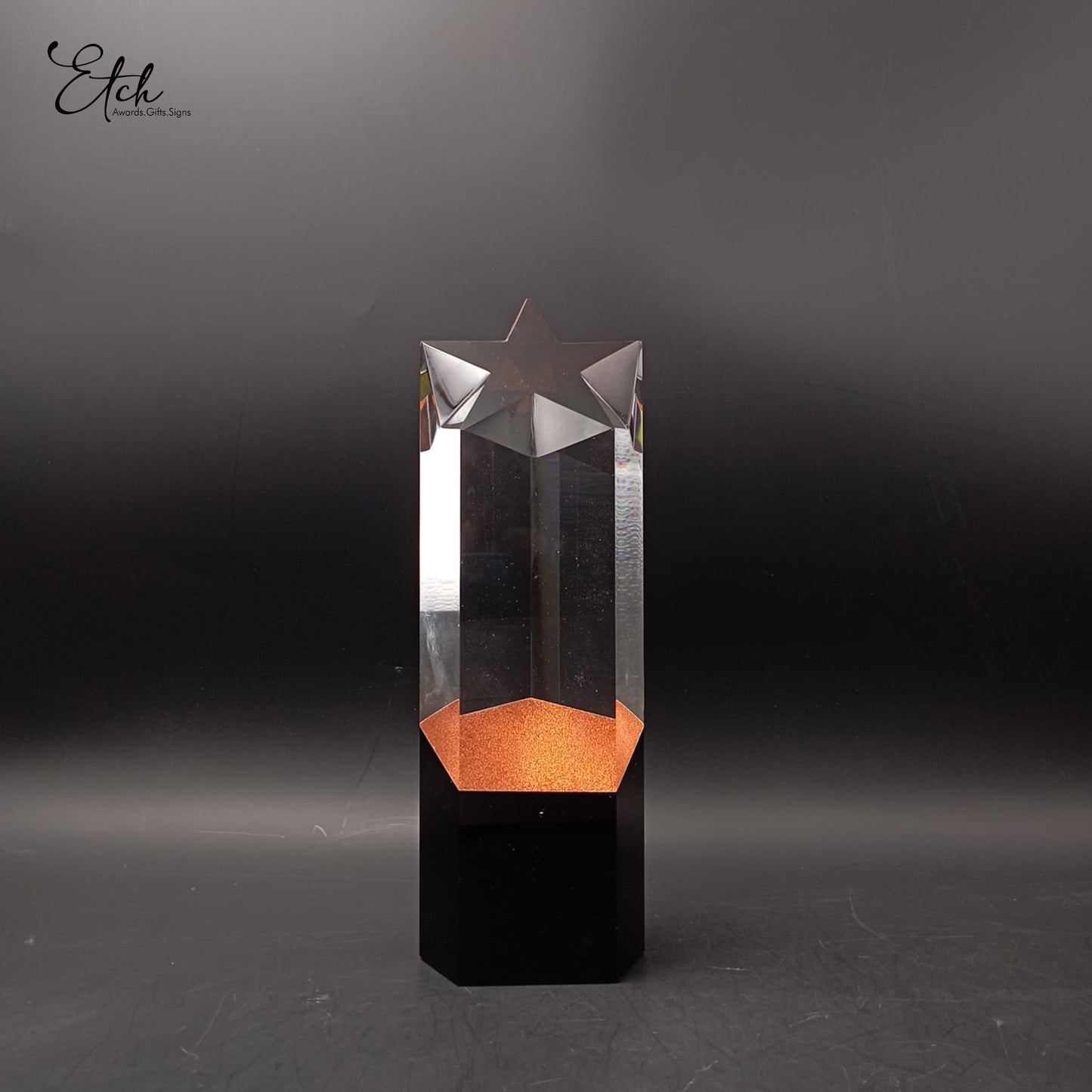 Glitter Star Crystal Trophy Award with Black Base
