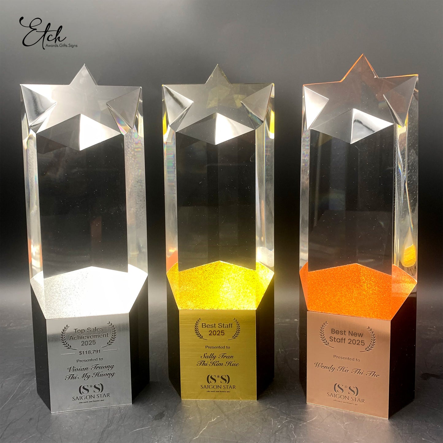 Glitter Star Crystal Trophy Award with Black Base