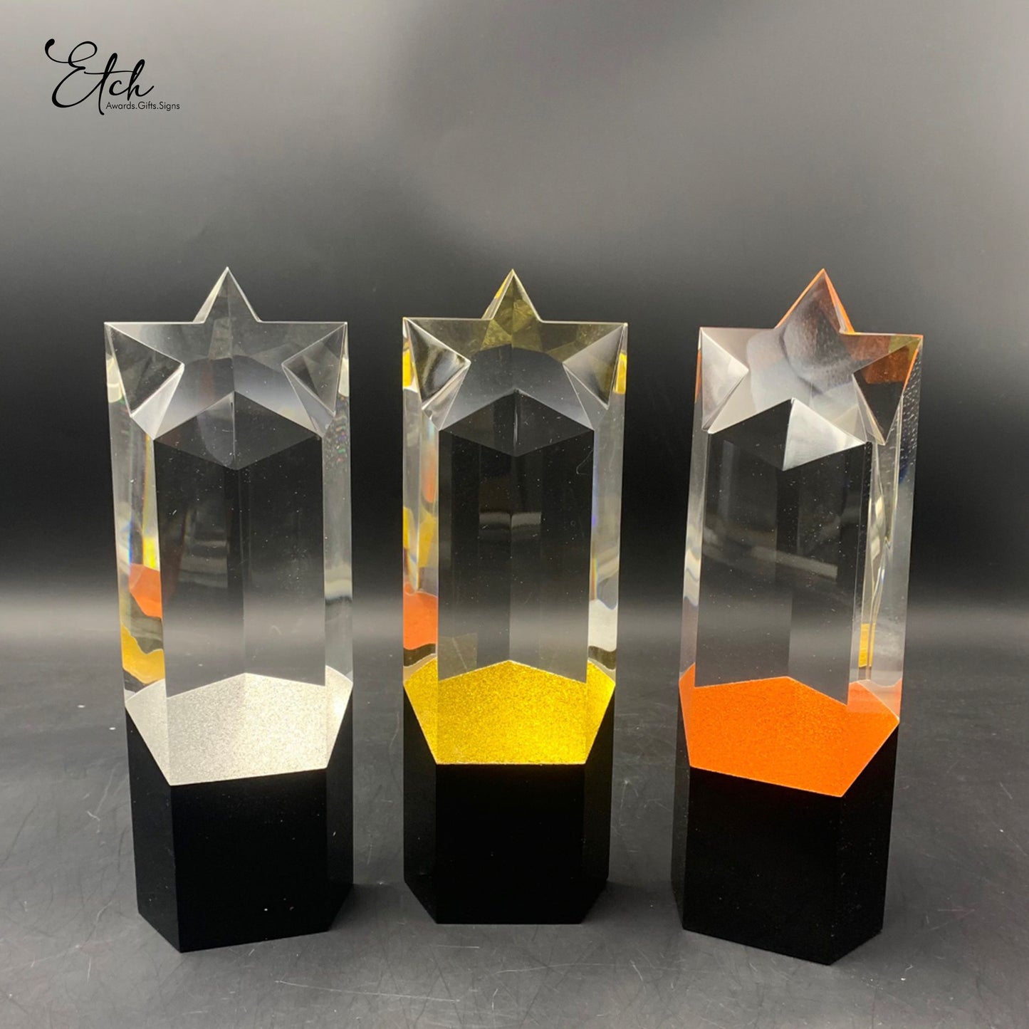 Glitter Star Crystal Trophy Award with Black Base