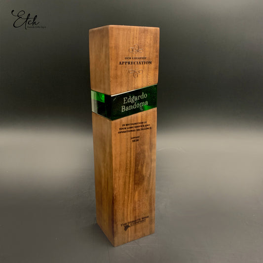 Jade Green Wood with Crystal Award
