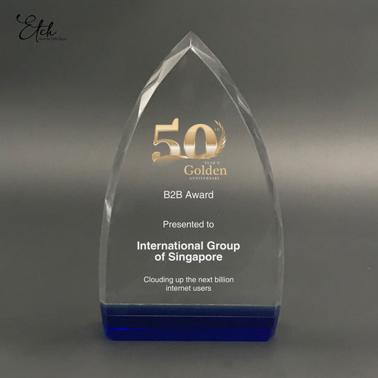 Jeweled Peak Crystal Award with Blue Base