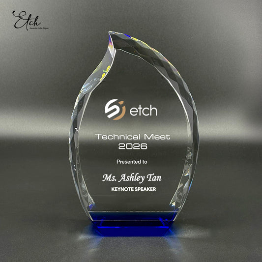 Jeweled Flame Crystal Award with Blue Base