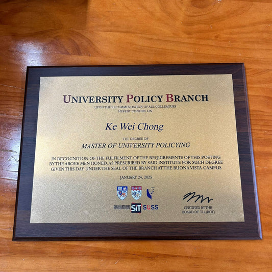 Certificate metal print mounted on Wooden Plaque