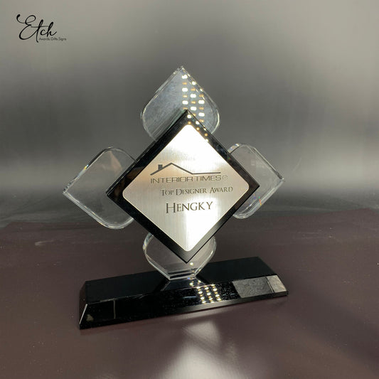 Multi-Faceted Diamond Crystal Trophy Award with Black Base