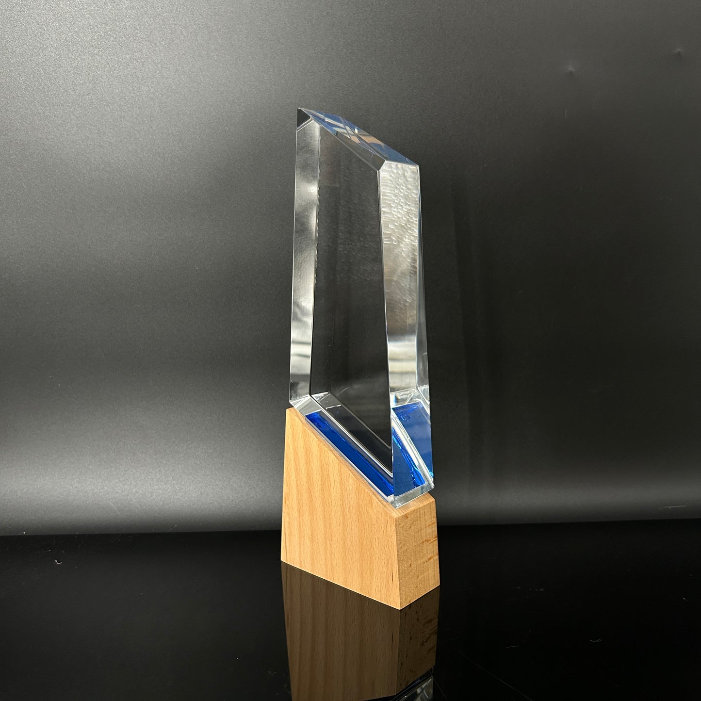 Peak Crystal Trophy Award with Wood Base
