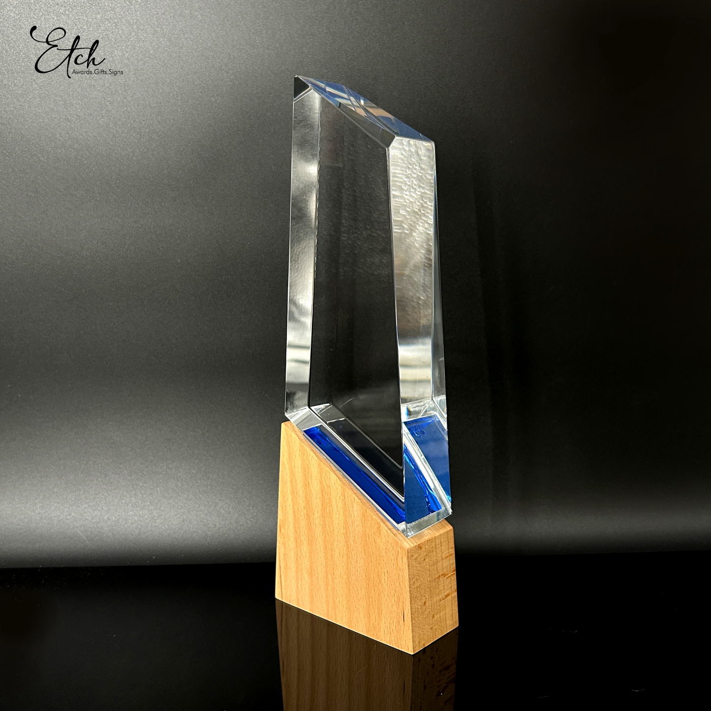 Peak Crystal Trophy Award with Wood Base