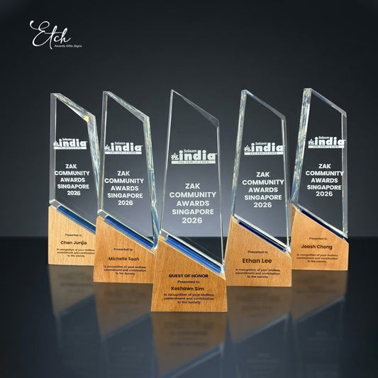 Peak Crystal Trophy Award with Wood Base