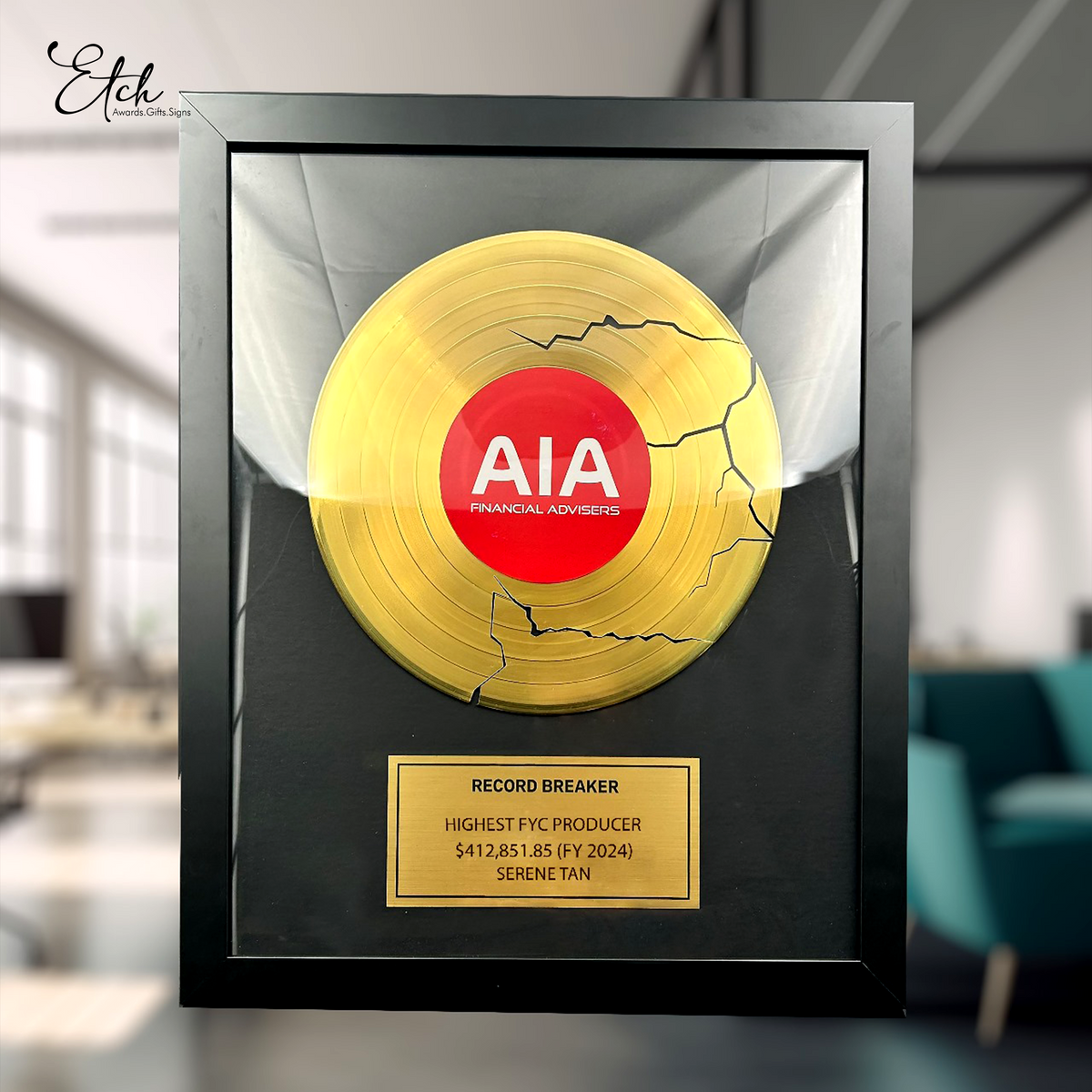 Record Breaking Plaque (Authentic Gold Vinyl Record) – Etch