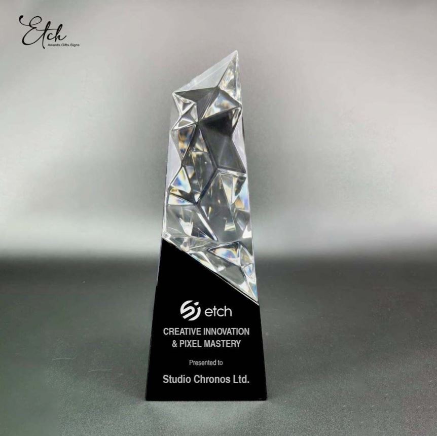 Reflective Peak Crystal Trophy Award