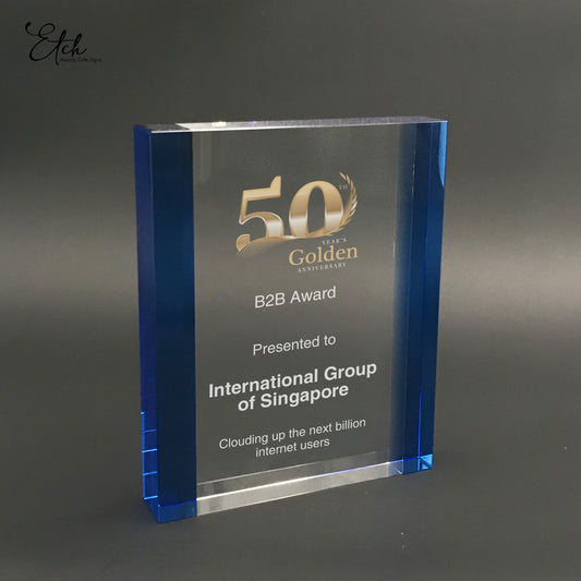 Royal Blue Edge Tablet Crystal Award