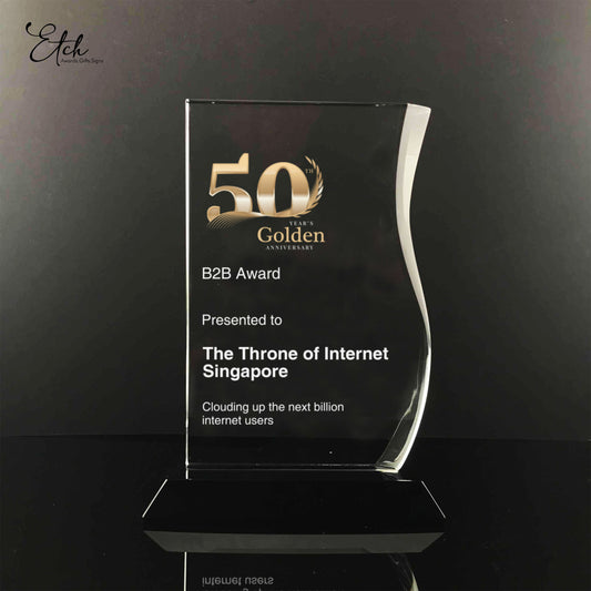 Wave Edge Crystal Trophy Award with Black Base