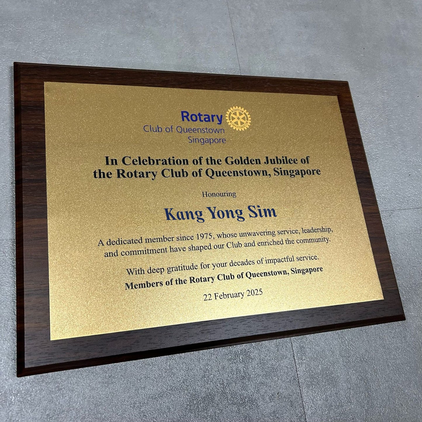 Certificate metal print mounted on Wooden Plaque