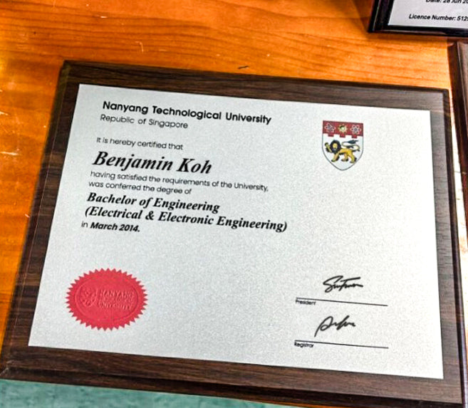 Certificate metal print mounted on Wooden Plaque