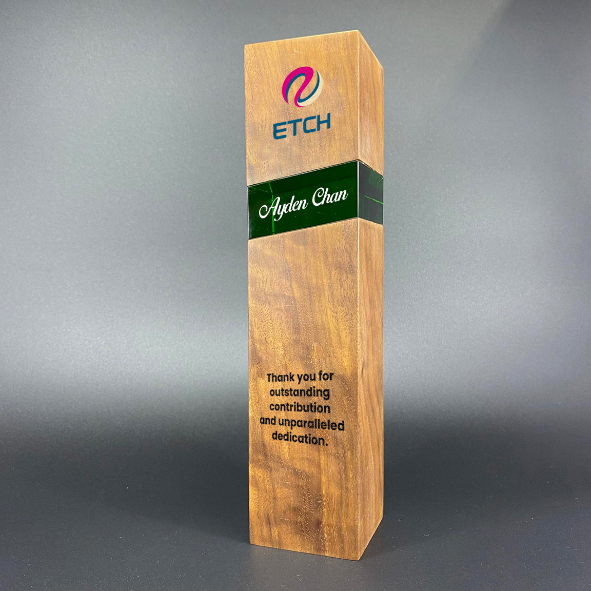 Jade Green Wood with Crystal Award