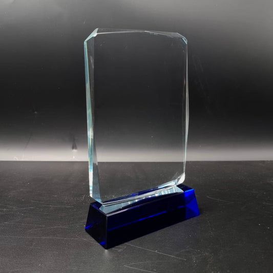 Tablet Crystal Trophy Award with Blue Base