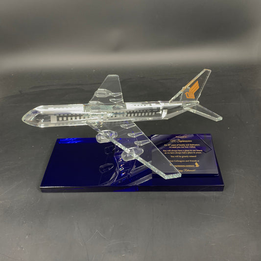 Premium Aeroplane Crystal Trophy Award with Blue Base