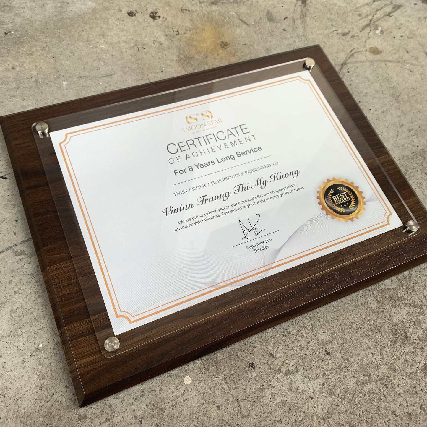 Wooden Plaque with Certificate Print