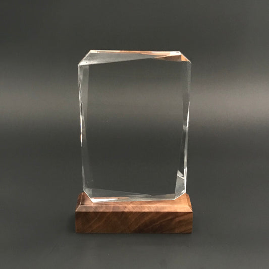 Classic Rectangular Crystal Plaque with Wood Base