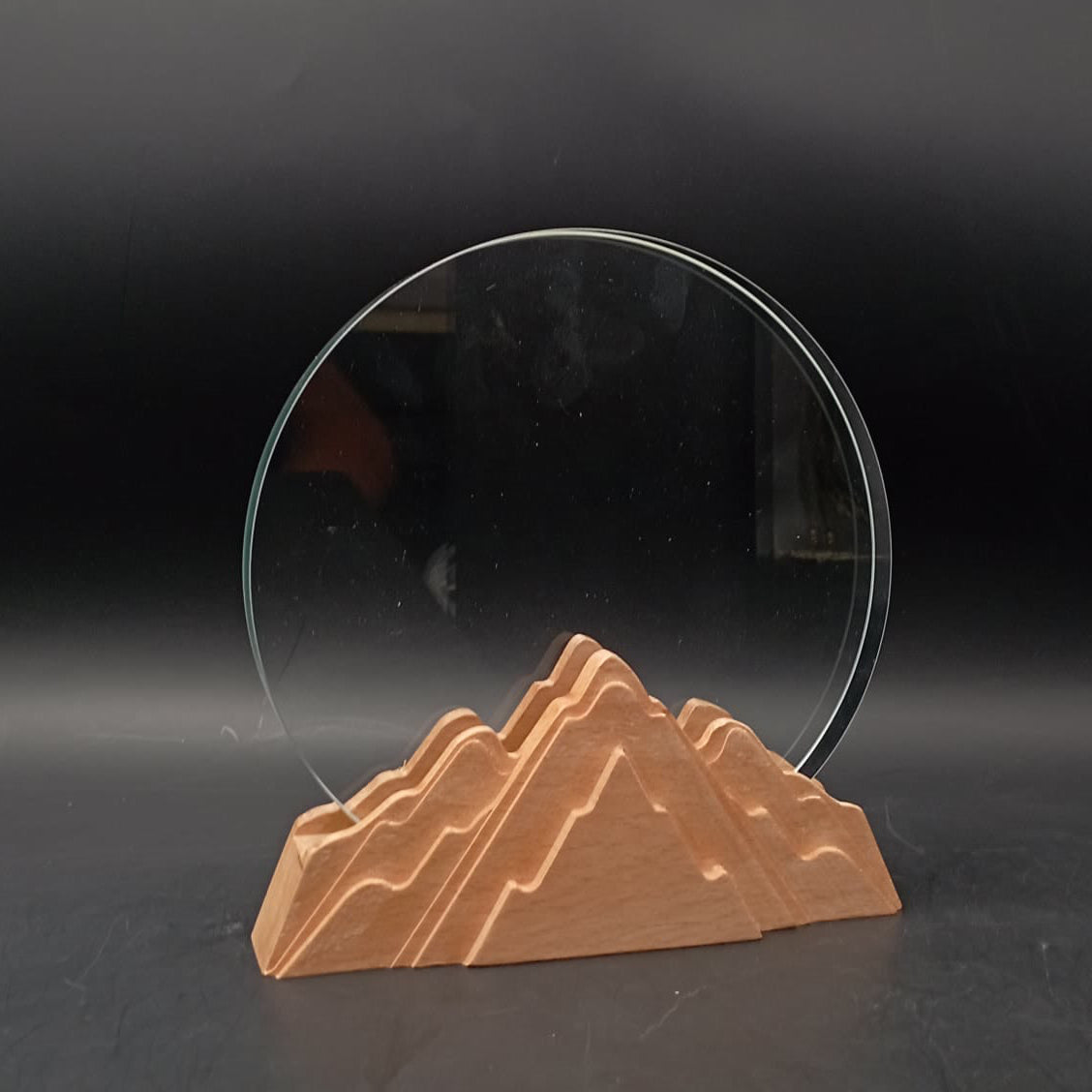 Round Crystal Plaque with Mountain Themed Base